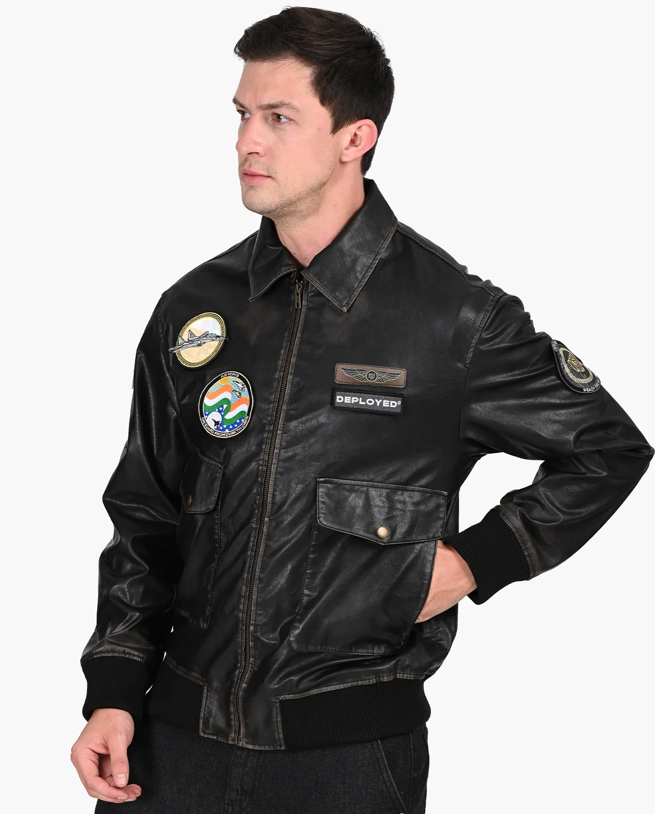 Aviator Bomber Vegan Leather Jacket - Image 10