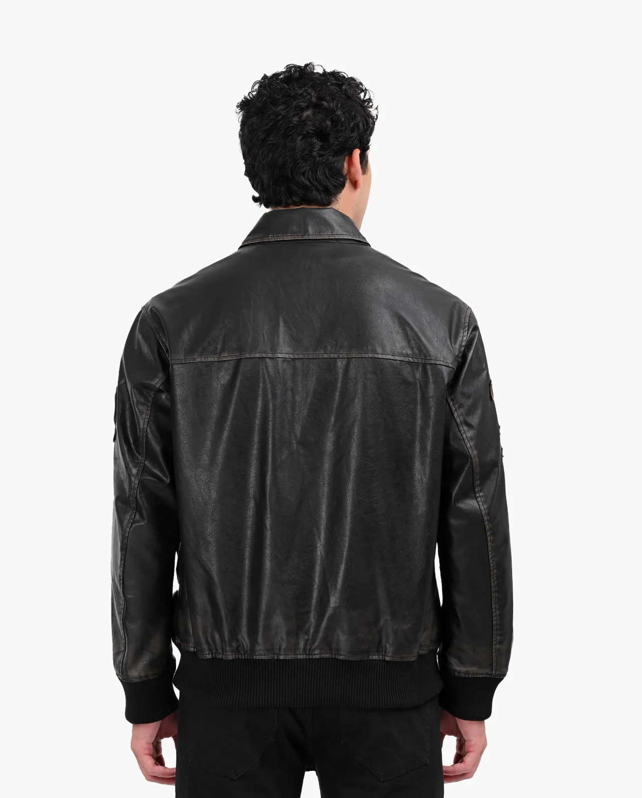 Aviator Bomber Vegan Leather Jacket - Image 11