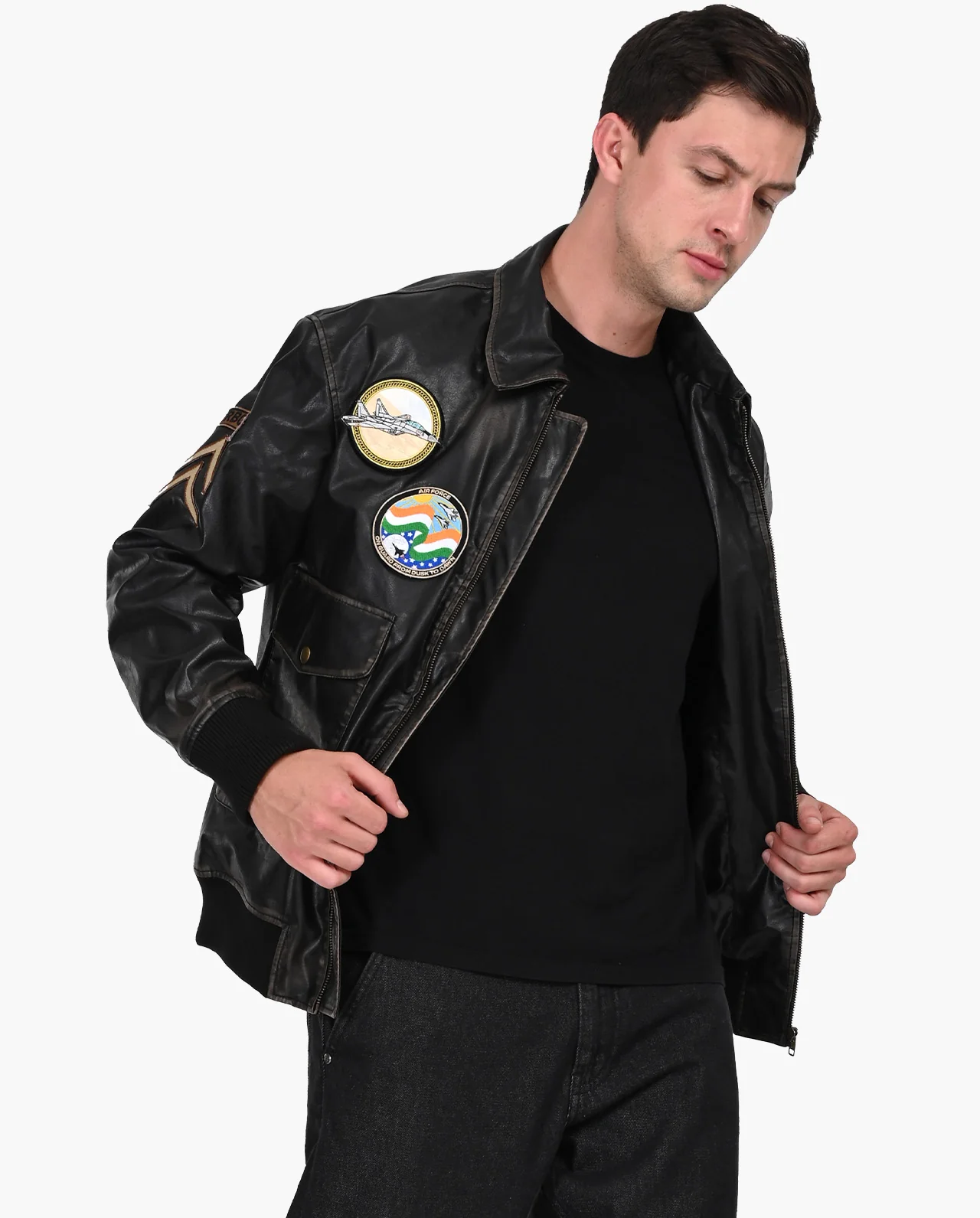 Aviator Bomber Vegan Leather Jacket - Image 5