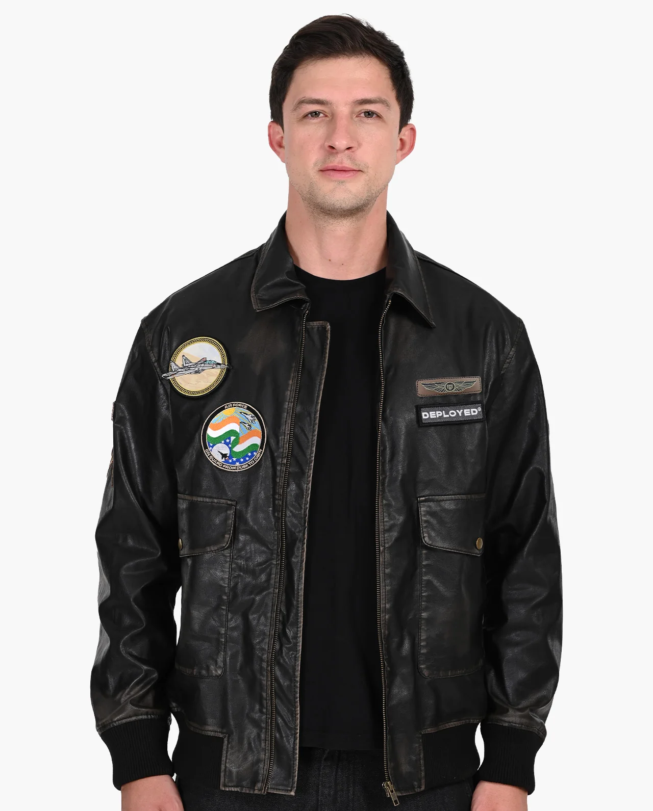 Aviator Bomber Vegan Leather Jacket - Image 6
