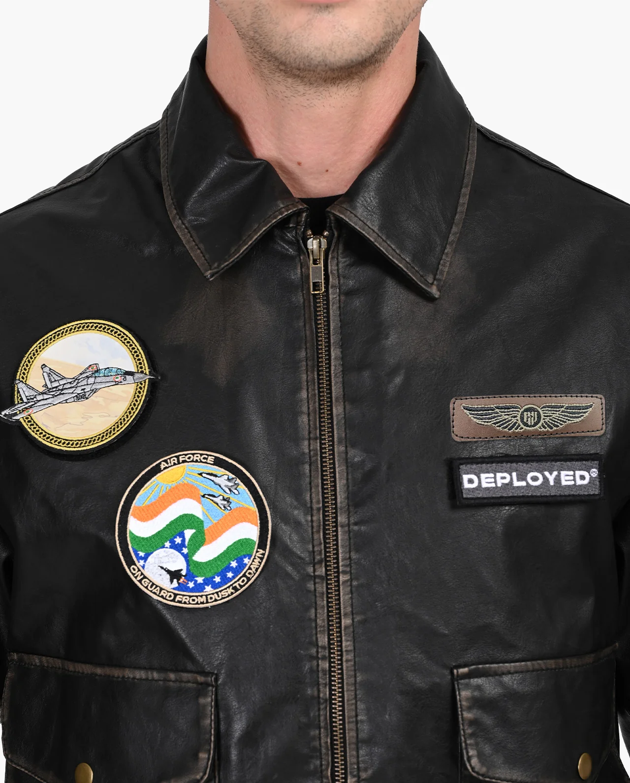 Aviator Bomber Vegan Leather Jacket - Image 7